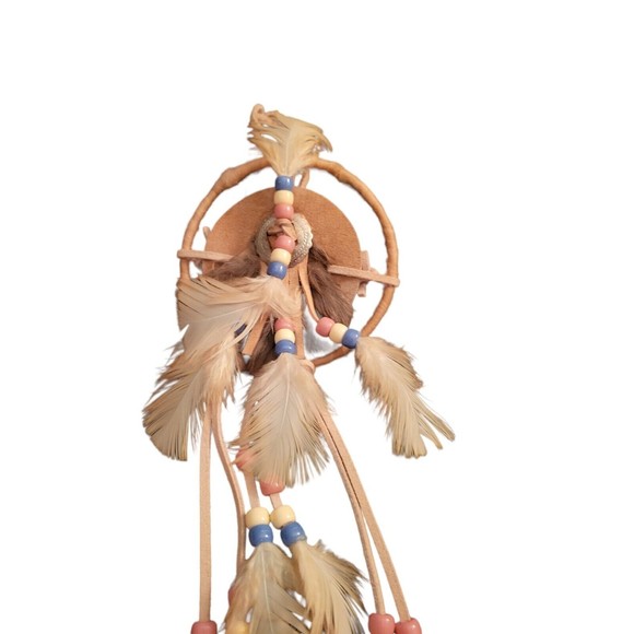 Handmade Dream Catcher Bead Feathers Light Brown/Tan Native American Southwester - Picture 4 of 4